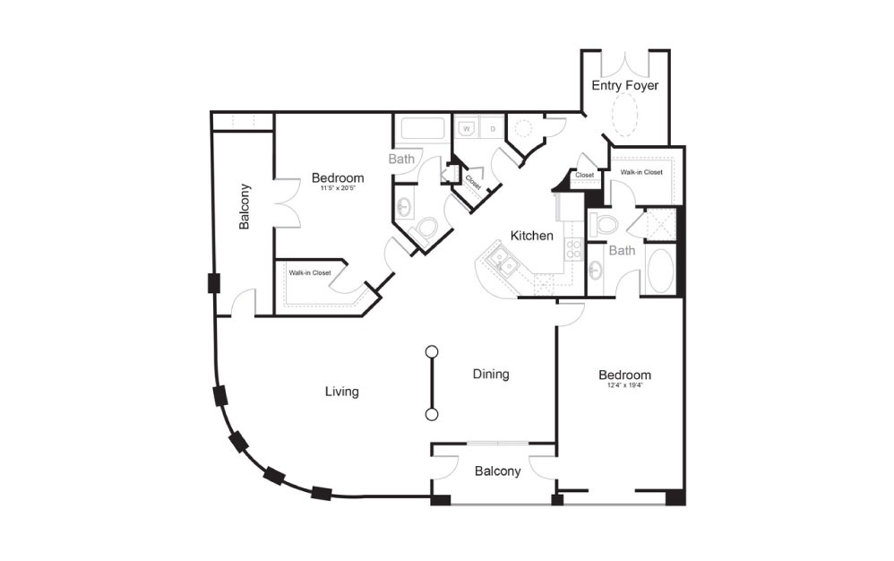 The Smithsonian - 2 bedroom floorplan layout with 2 bathrooms and 1637 square feet (2D)